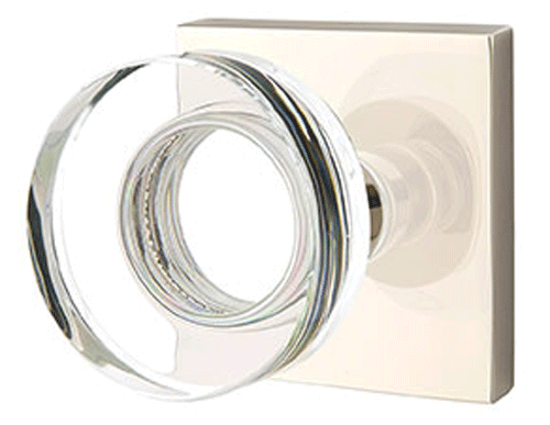 Modern Disc Crystal Door Knob Set With Square Rosette Several Finish Options