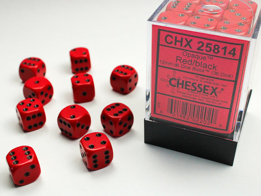 Chessex Opaque 12mm d6 Red/white Dice Block™ (36 dice) — LITKO