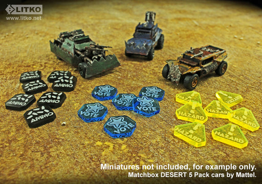  LITKO Template Set Compatible with Gaslands Miniatures Game, Set of 12, Movement & Maneuvers, Turn Templates, Area Effect