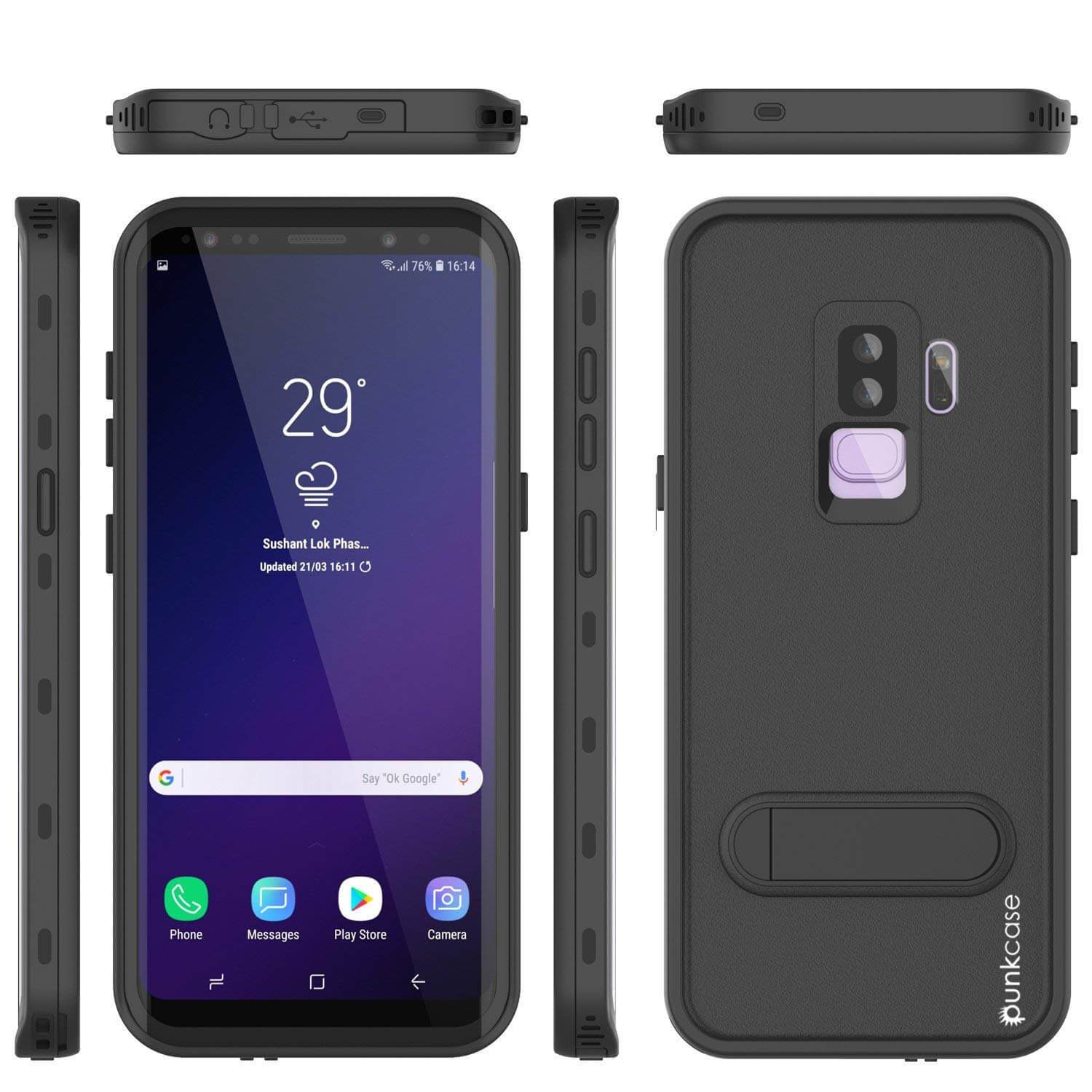 Capa impermeável para Galaxy S9 Plus, Punkcase [Série KickStud] Capa de Armadura [PRETA]