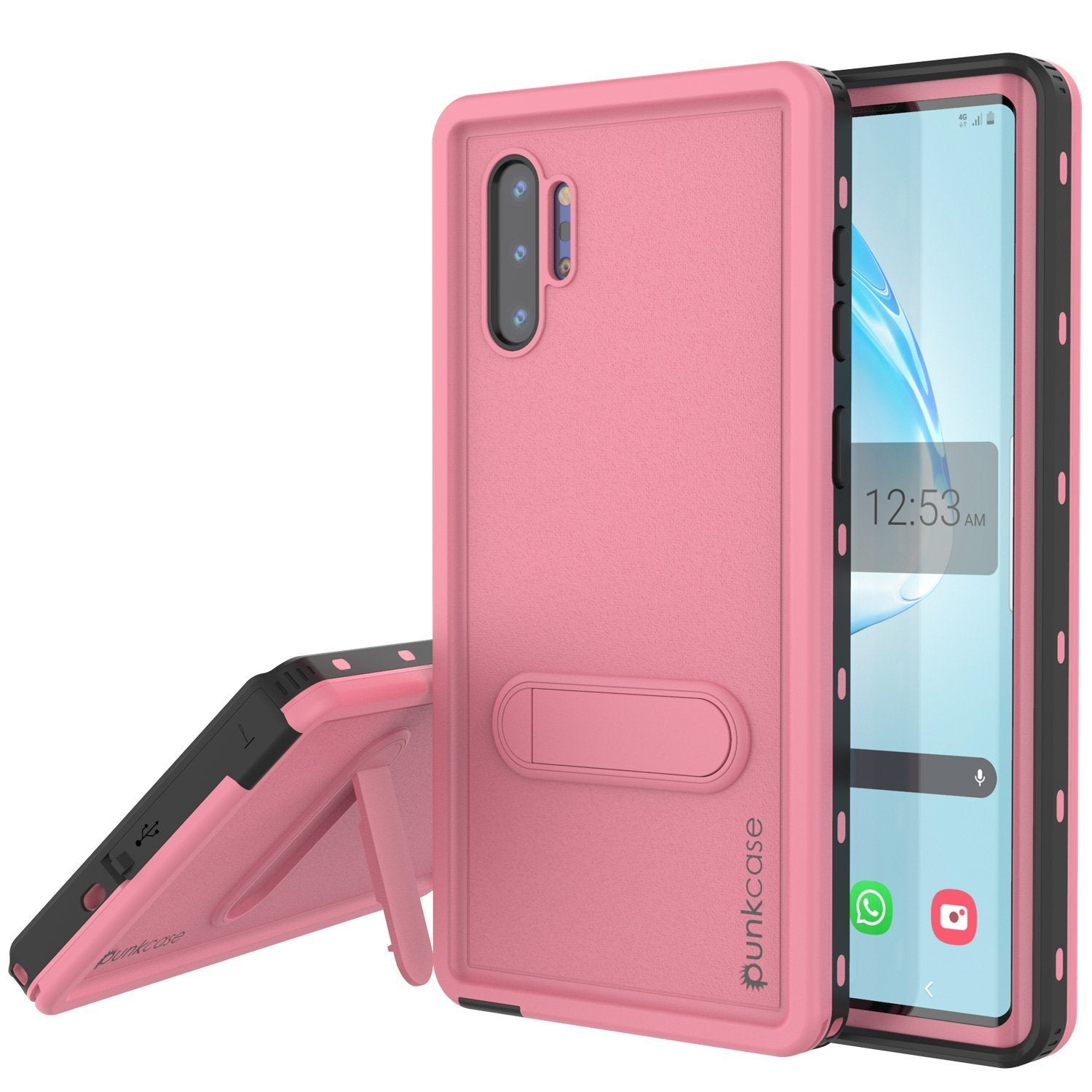 Capa à prova d'água PunkCase para Galaxy Note 10+ Plus, série KickStud, capa de armadura cor-de-rosa.