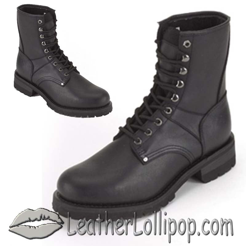 Mens Biker Leather Motorcycle Boots - Lace Up Front - Wide Width - SKU ...