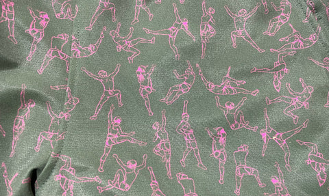 Closeup of Climber print for Bagby shorts