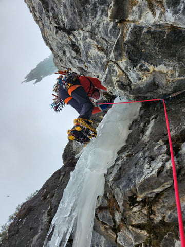 Micah starting crux pitch 2 Talisman mixed climb Ouray Colorado photo by Steve Elder