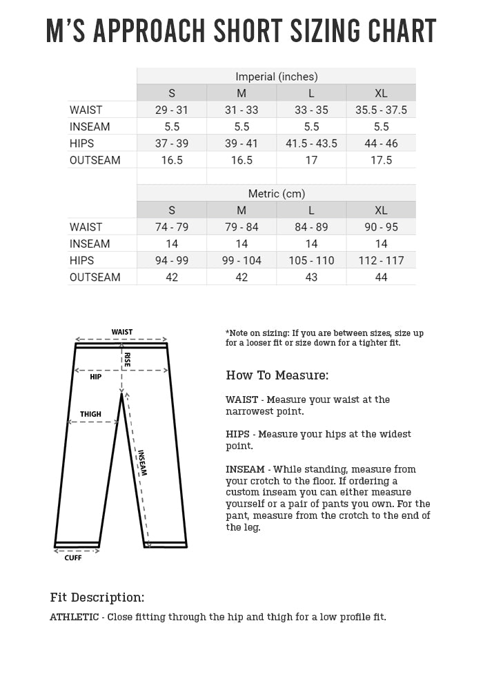 Men's Approach Short Sizing 