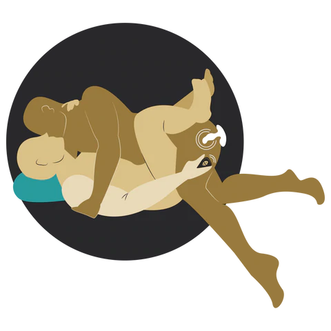 Illustration of two people pegging in the bedroom.