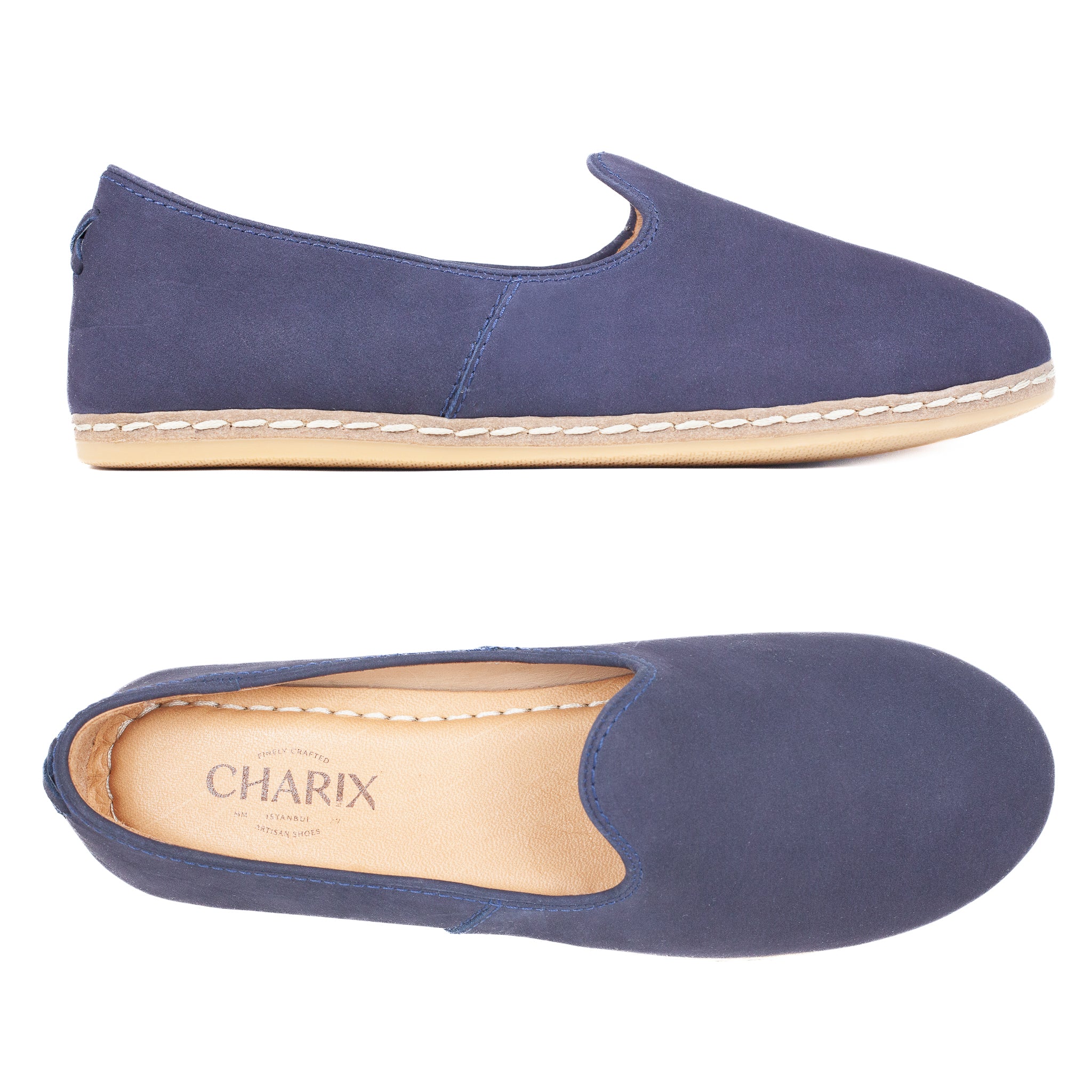 Navy Suede Slip On Shoes