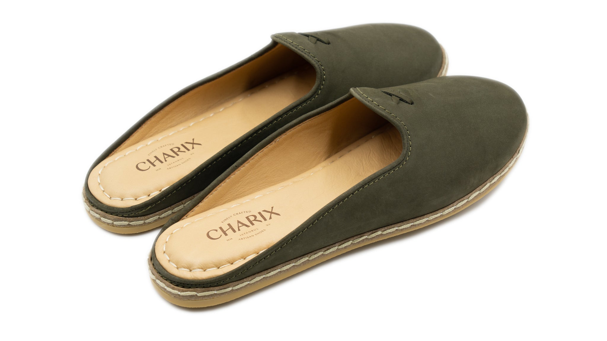 Olive Suede Mules for Men