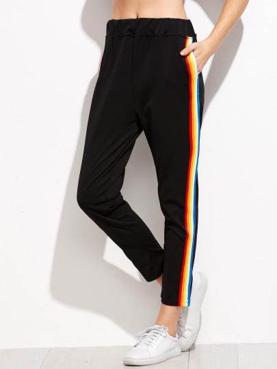 black joggers with rainbow stripe