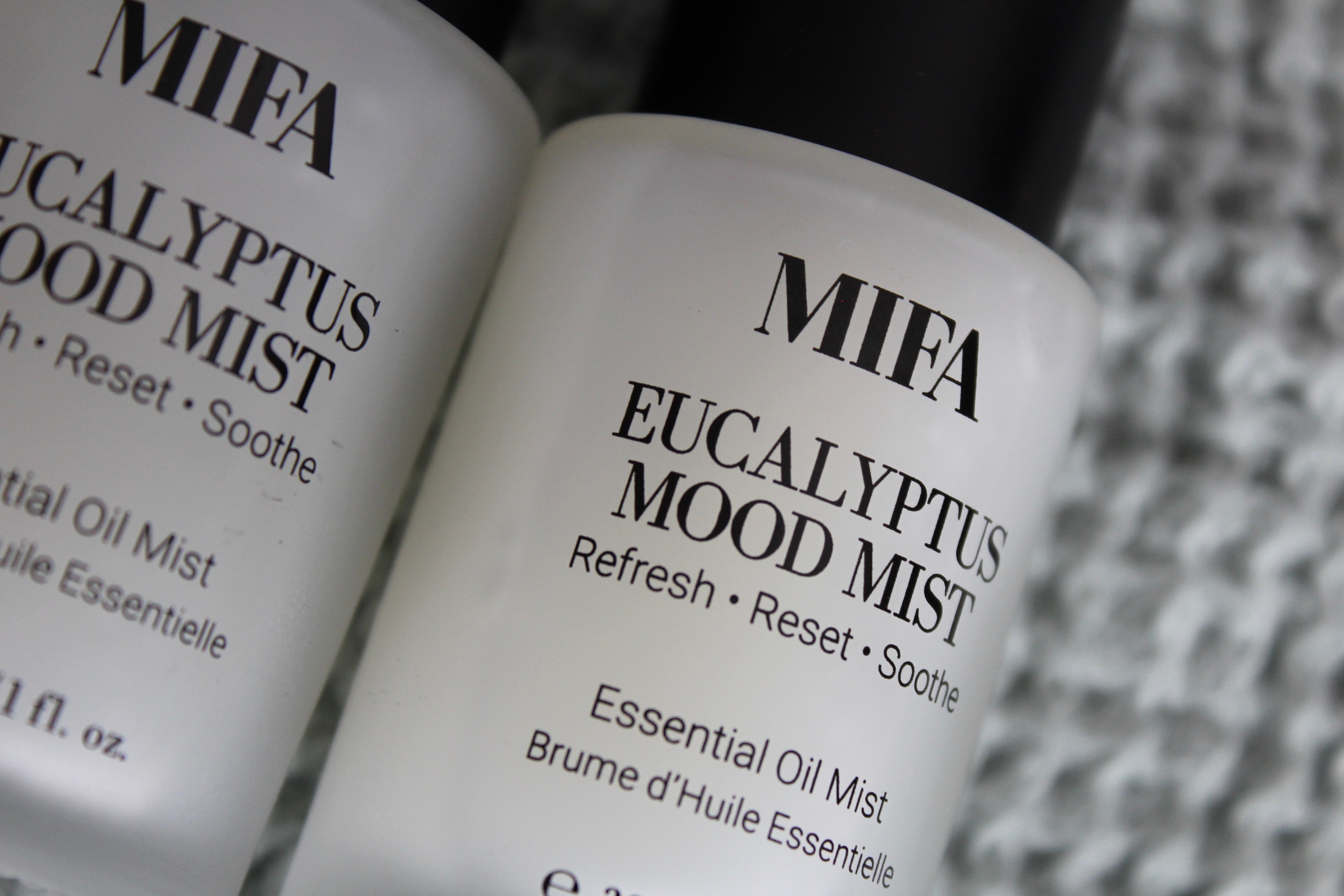 MIFA Eucalyptus Mood Mist Mini pictured on Flax Home waffle linen Bath Sheets in the colour Mint.