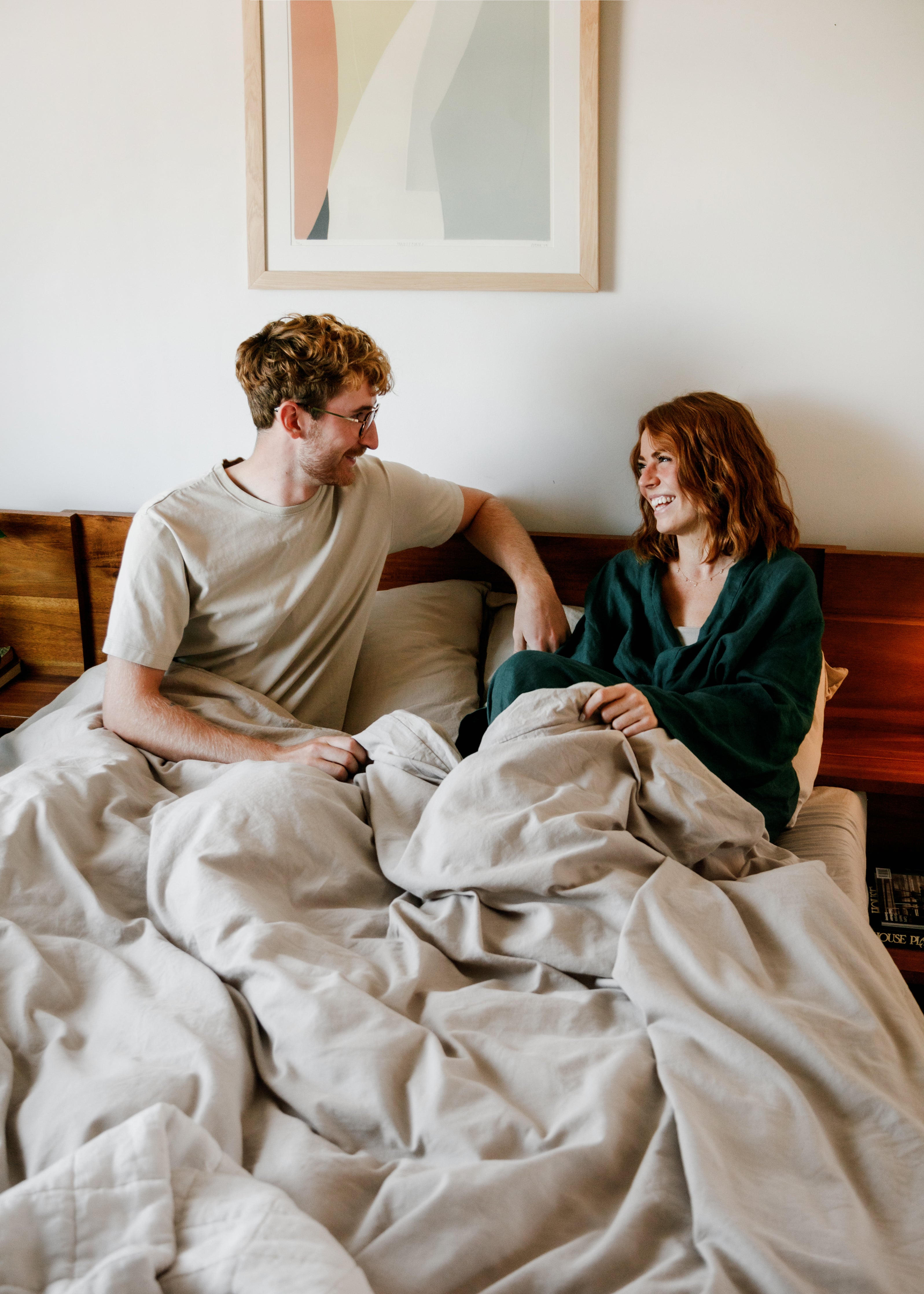 Couple in Wilet Linen Cotton Bedding Oyster colour
