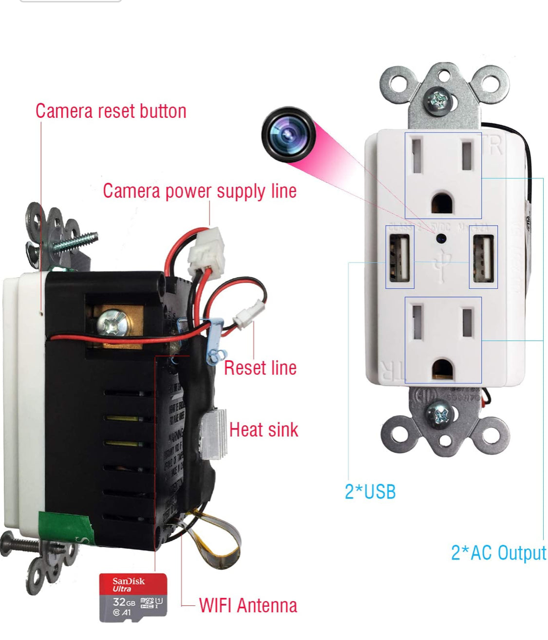 Wall Outlet Hidden WiFi 1080p Secret Spy Camera Can Be Viewed Remotely