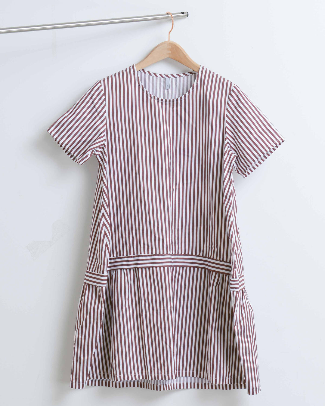 maroon and white striped dress