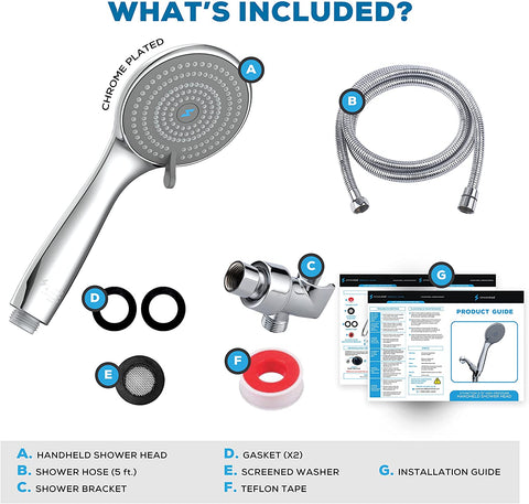 What's included with SparkPod's High Pressure Handheld 3 Function Shower Head