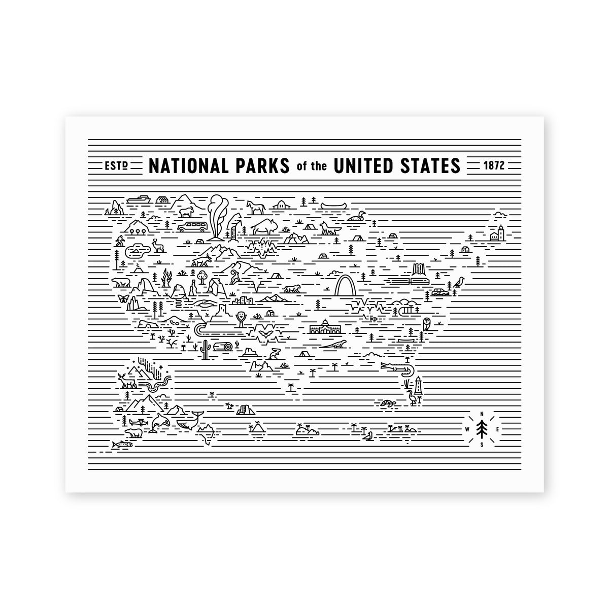 National Parks Map Art Print Fell