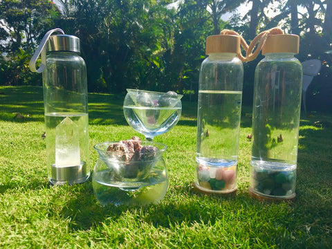 water bottles with crystals