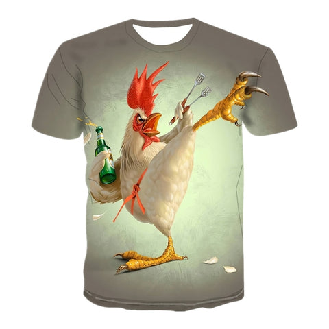 T-shirt 3d Imprimé Coq Doré Unisexe à Coupe Oversize