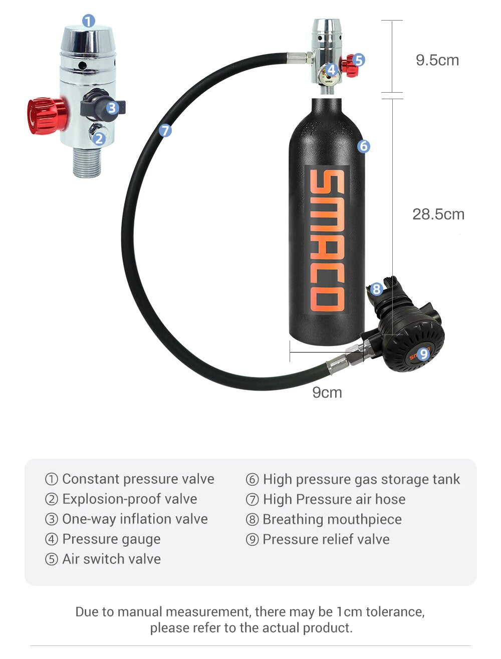 Smaco S400 Series -1l - Mini Scuba Diving Cylinder