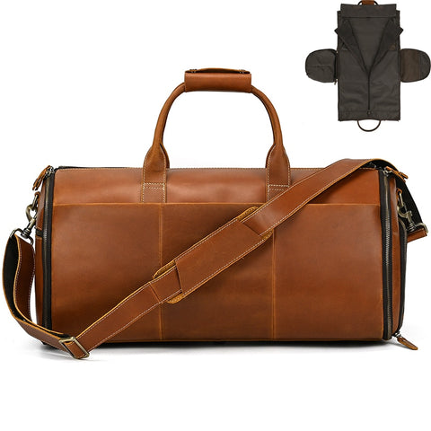 Crazy Horse: Leather Travel Bag For Suits, Shoes