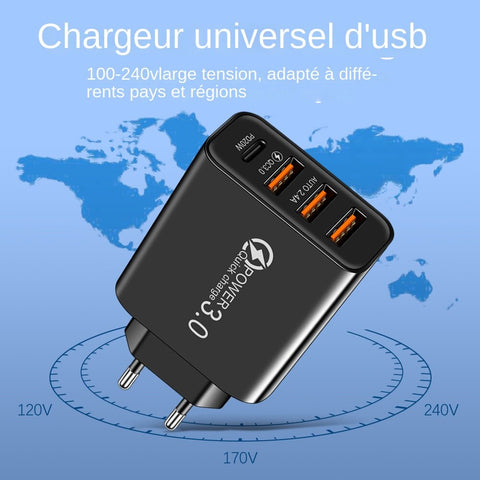 Cargador rápido universal 3 usb tipo c para teléfono