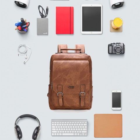 Military backpack in split leather for laptop