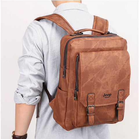 Military backpack in split leather for laptop