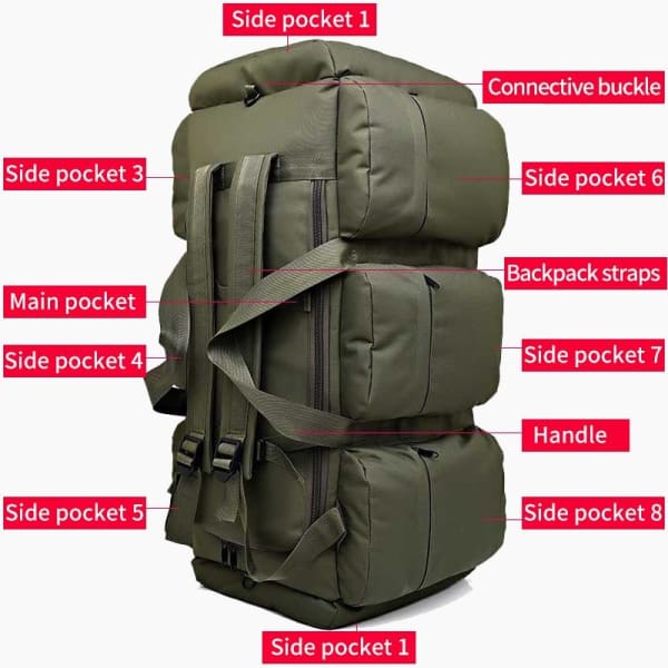 Large military backpack of 90l canvas travel -