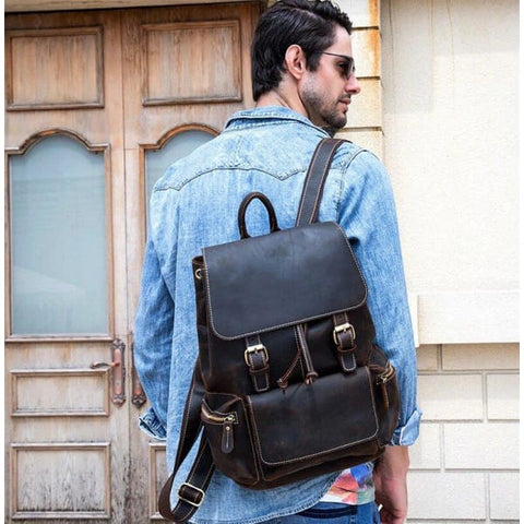 Crazy Horse Vintage Leather Satchel Backpack - Bayron -