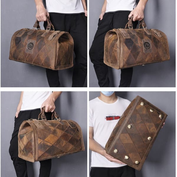 Duffle Bag Vintage En Cuir Premium, Crazy Horse, Pour Homme