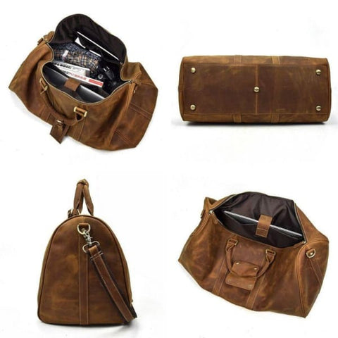 Men's Large Capacity Genuine Leather Travel Bag