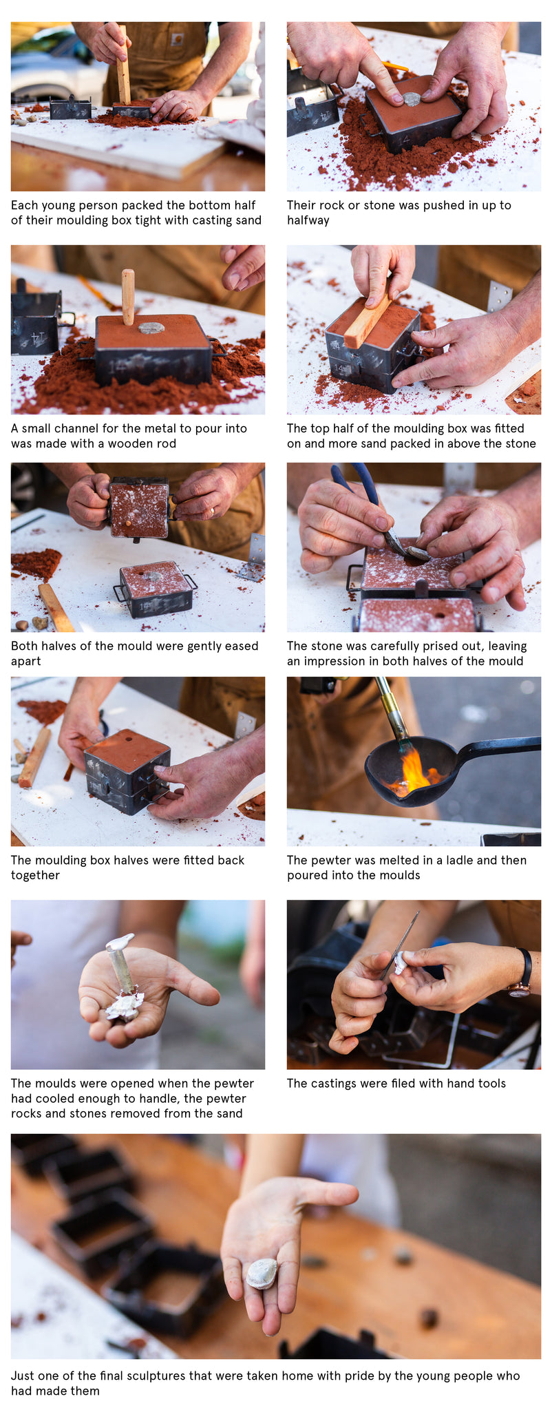 Images of the step by step process of pewter casting