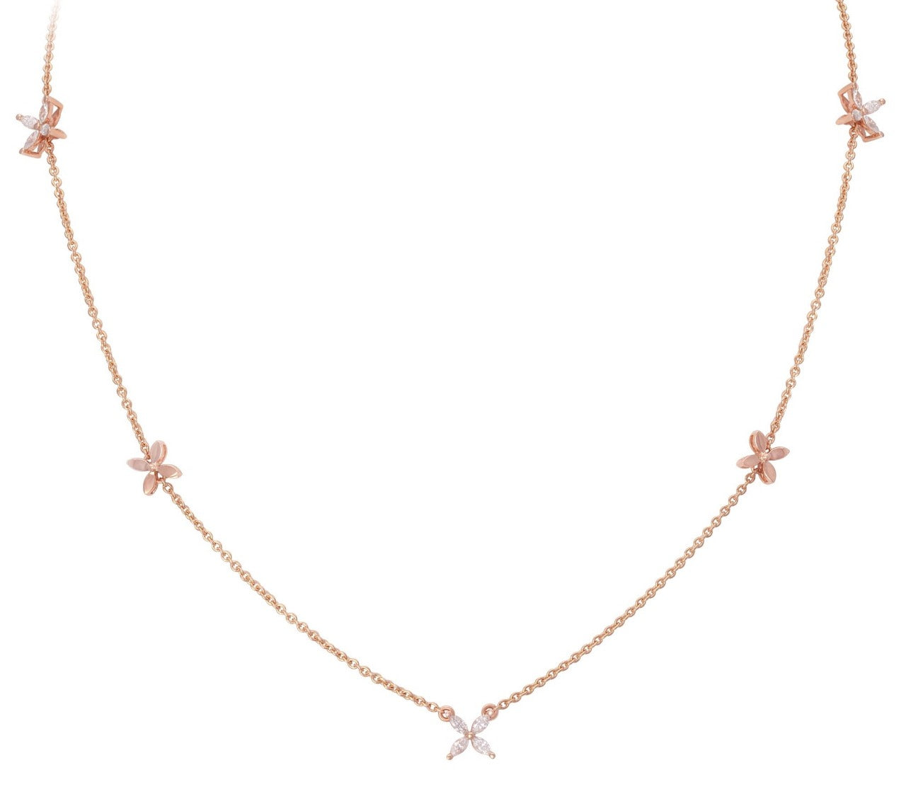 18ct Diamond Flower Rose Gold Chain