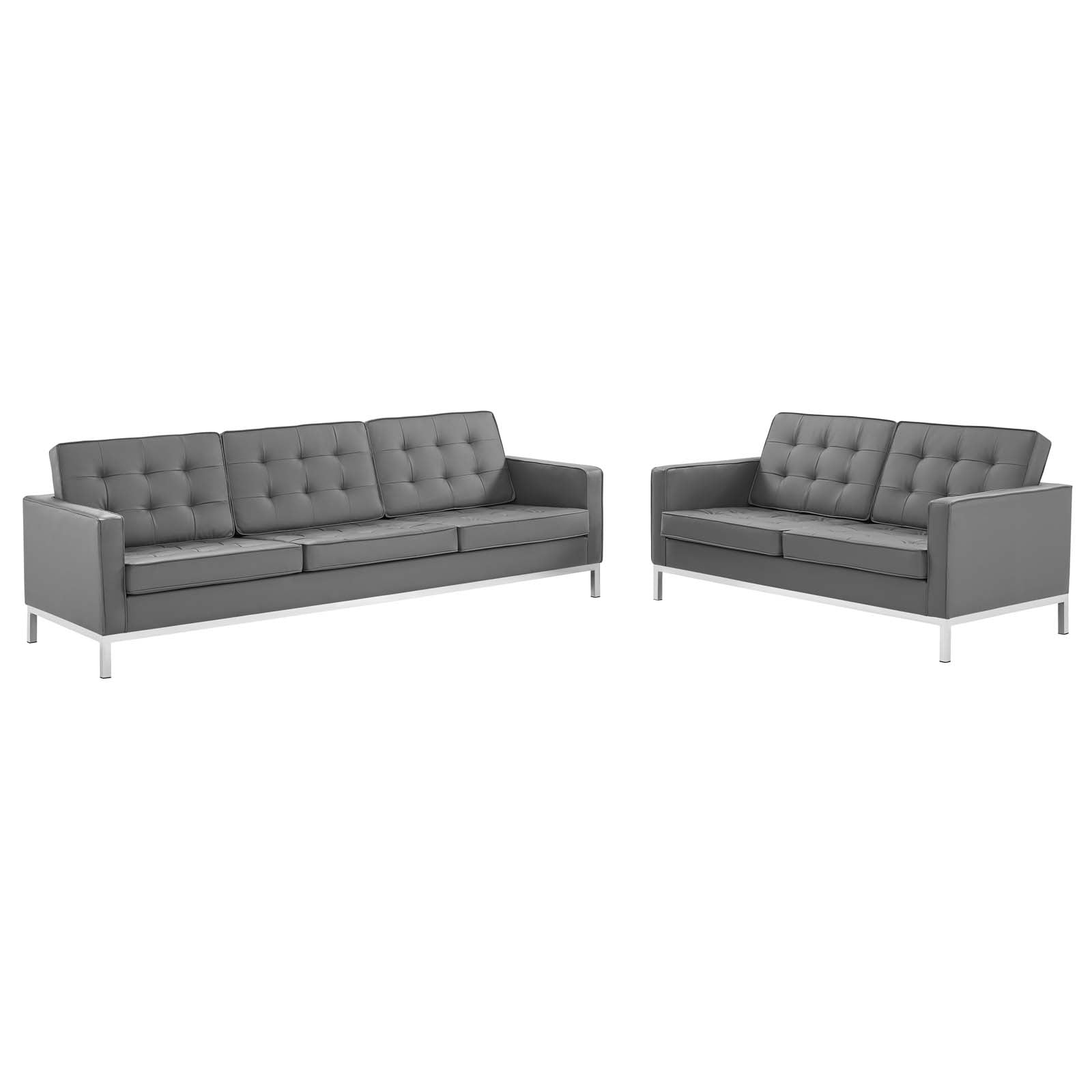 Modway Loft Tufted Upholstered Faux Leather Sofa and Loveseat Set - EEI-4106 - Silver Gray