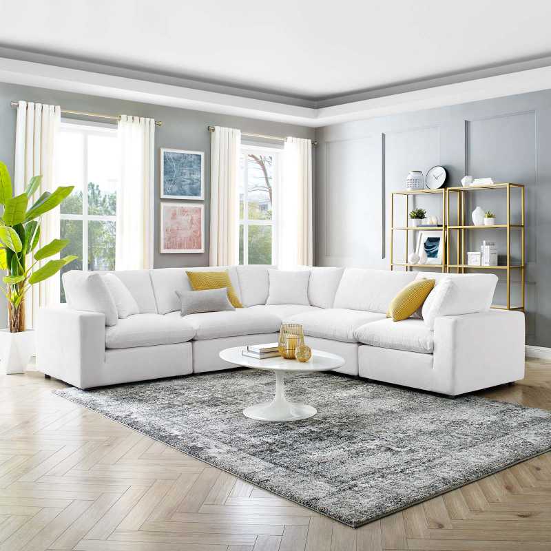 Modway Commix Down Filled Overstuffed Performance Velvet 5-Piece Sectional Sofa - EEI-4823 - White
