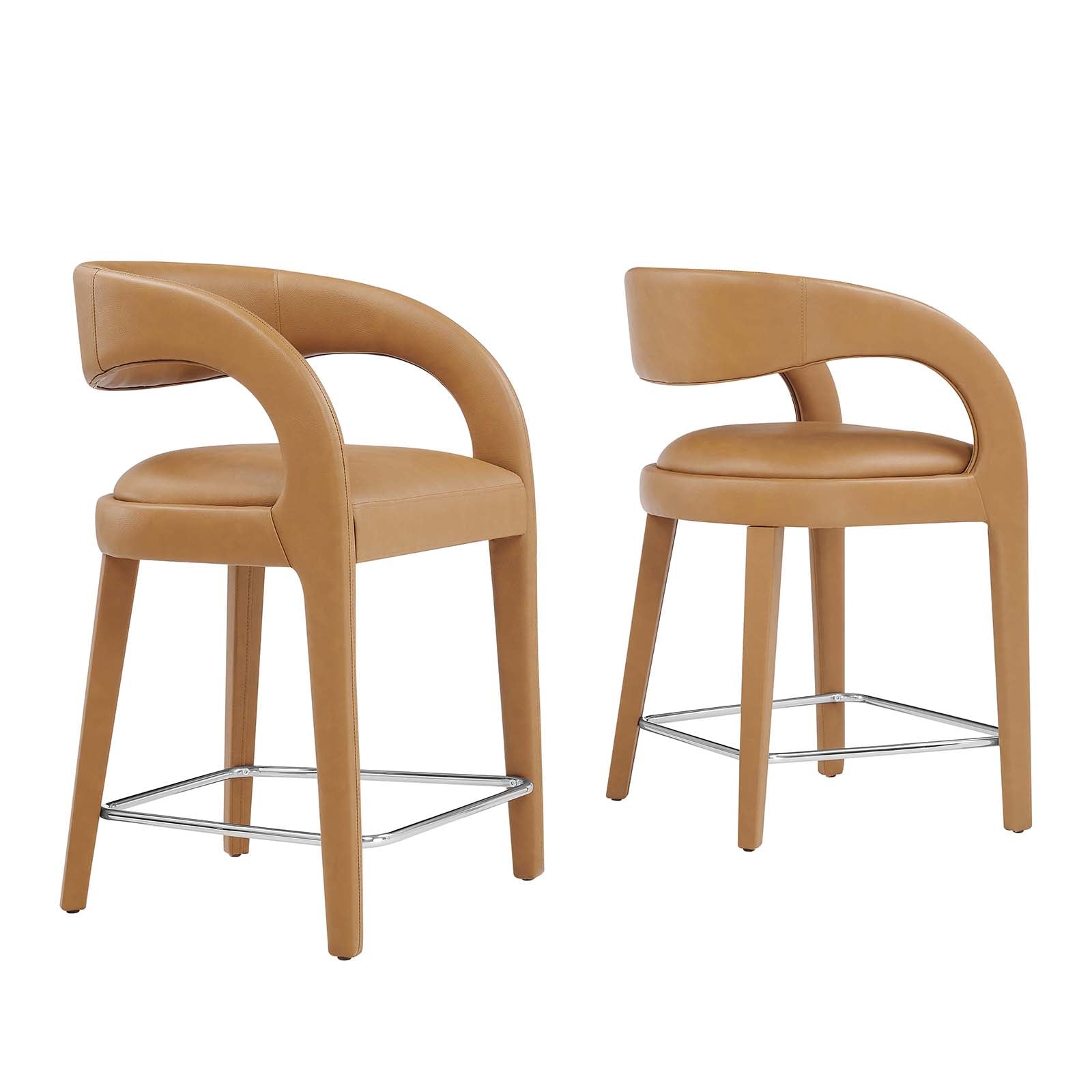 Pinnacle Vegan Leather Counter Stool Set of Two By Modway - EEI-6564 - Tan Silver
