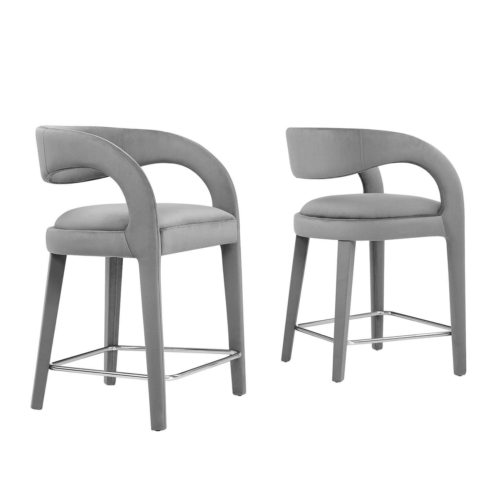 Pinnacle Performance Velvet Counter Stool Set of Two By Modway - EEI-6566 - Gray Silver