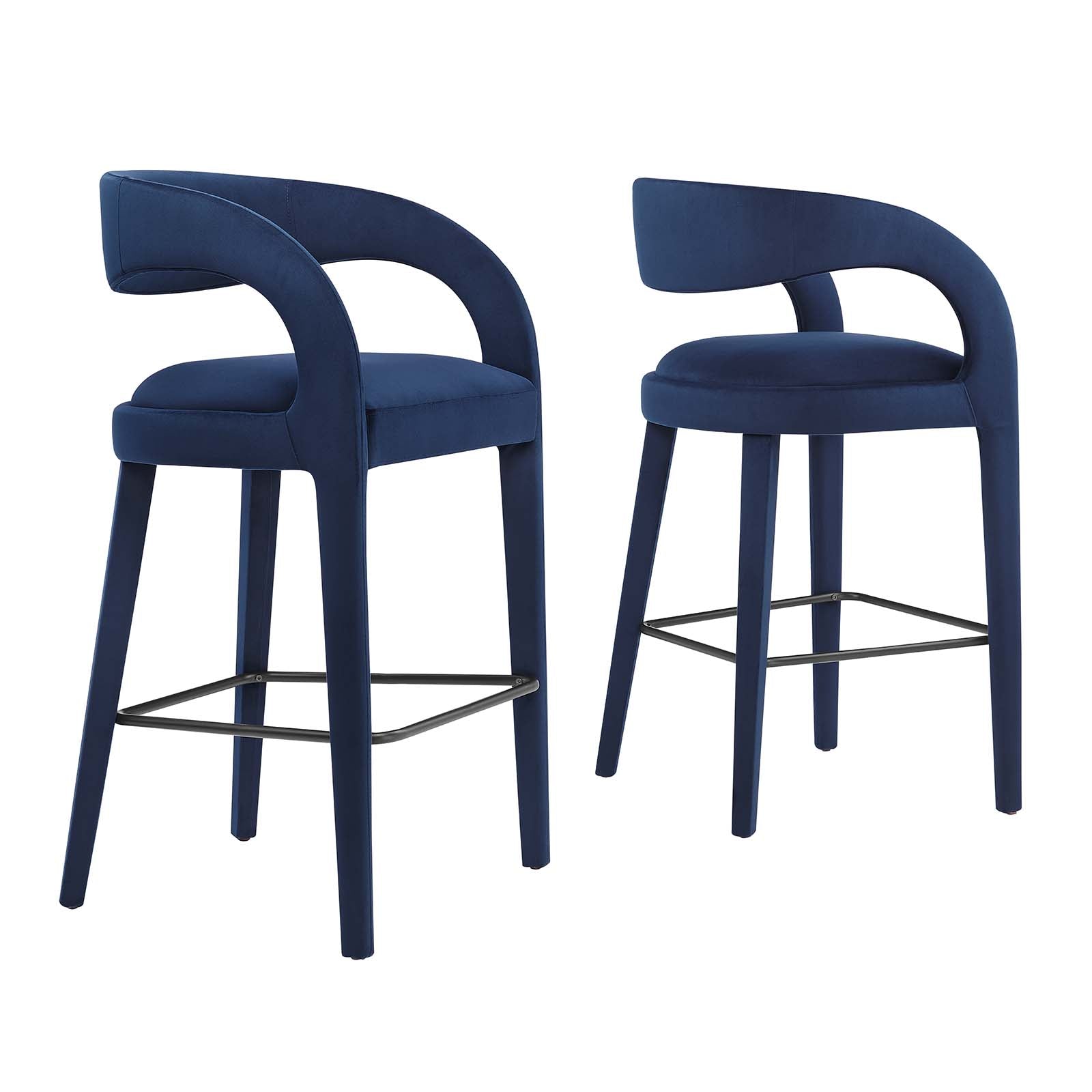 Pinnacle Performance Velvet Bar Stool Set of Two By Modway - EEI-6569 - Midnight Black