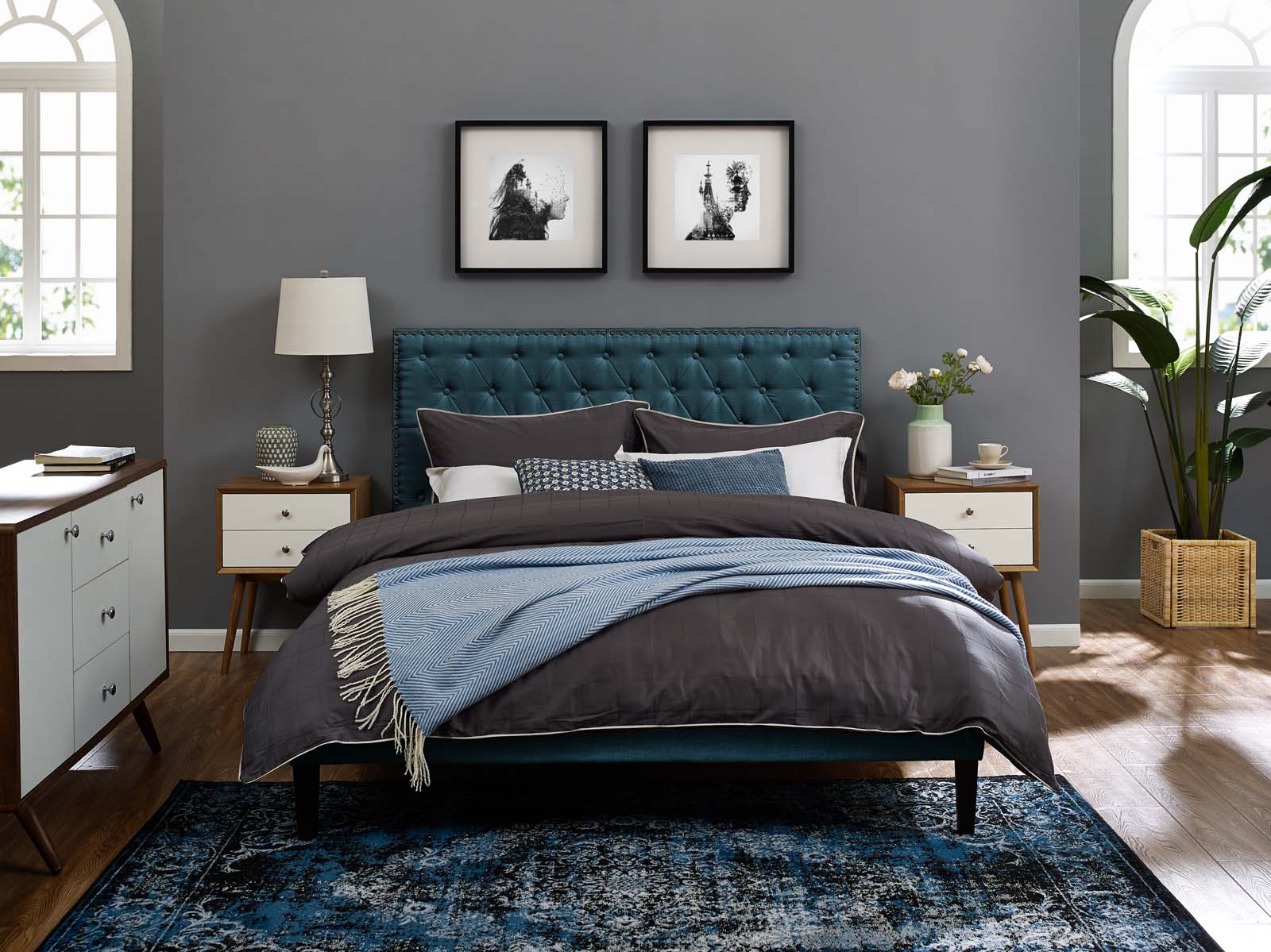 Modway Helena Tufted Twin Upholstered Linen Fabric Headboard - MOD-5858 - Azure