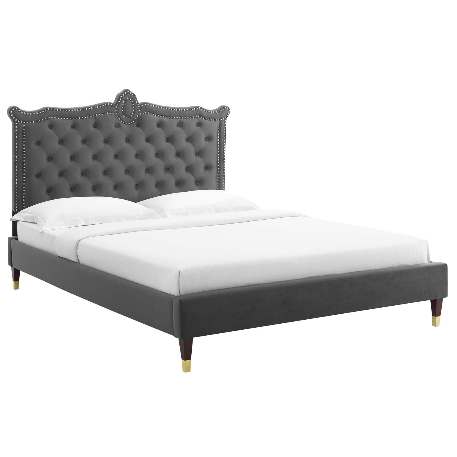 Clara Performance Velvet Queen Platform Bed By Modway - MOD-6593 - Charcaol