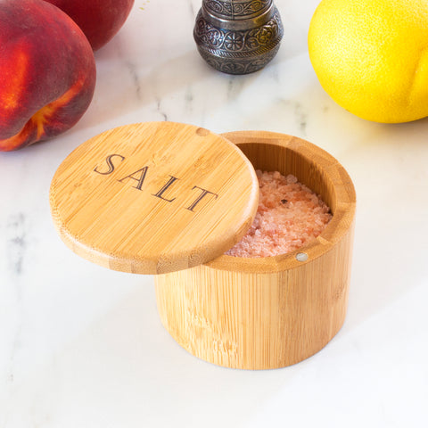 Salt Box with Magnetic Swivel Lid, "Salt" Engraving on Lid