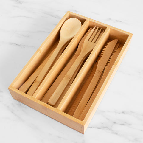 12-Piece Reusable Bamboo Flatware Set with Portable Storage Case 