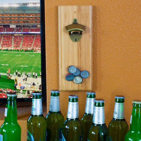 Totally Bamboo Wall Mounted Bottle Opener with Magnetic Cap Catcher