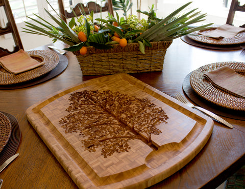 Totally Bamboo Family Tree Carving Board on Dining Room Table