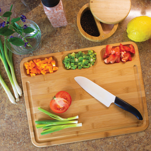 3-Well Kitchen Prep Cutting Board with Juice Groove