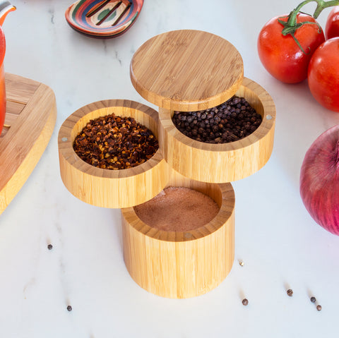 Totally Bamboo Triple Salt Box with Magnetic Swivel Lids