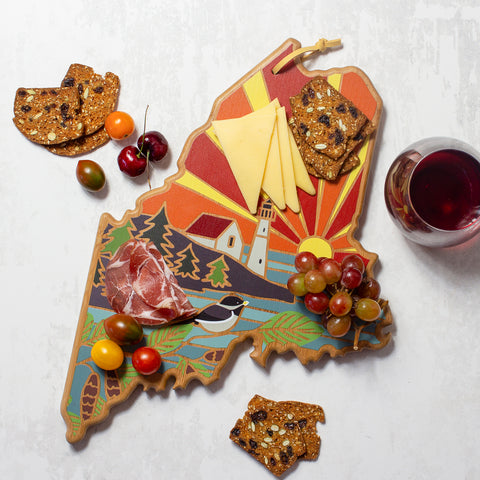 Maine Shaped Serving and Cutting Board with Artwork by Summer Stokes