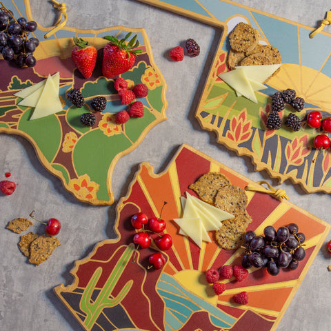 State-Shaped Cutting and Serving Boards with Artwork by Summer Stokes