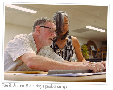 Tom and Joanne, fine-tuning a product design in their San Marcos offices.