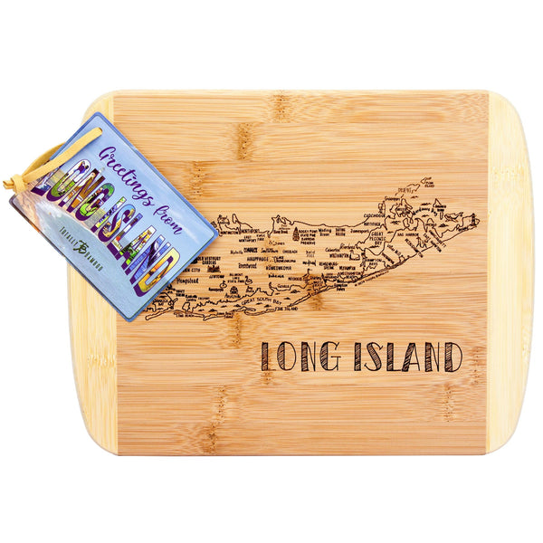 Tropical Bamboo Surfboard Shaped Cutting Board: Islands Stamp