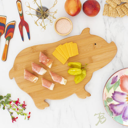 Pig Shaped Bamboo Serving and Cutting Board, 15-5/8
